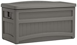Suncast 73 Gal, Resin Deck Box with Wheels, Handles and Seat, Stoney