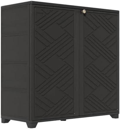 HOMSPARK Indoor/Outdoor Storage Cabinet with Doors and 2 Metal Shelves, 34”x1...
