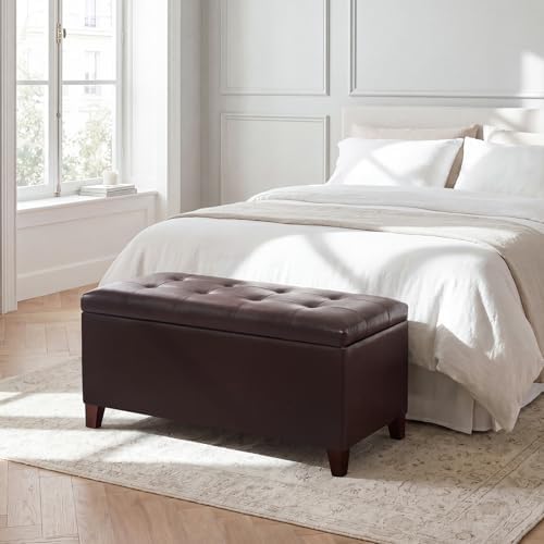 Asense Storage Ottoman Bench, 33" Faux Leather Upholstered End of Bed Be...