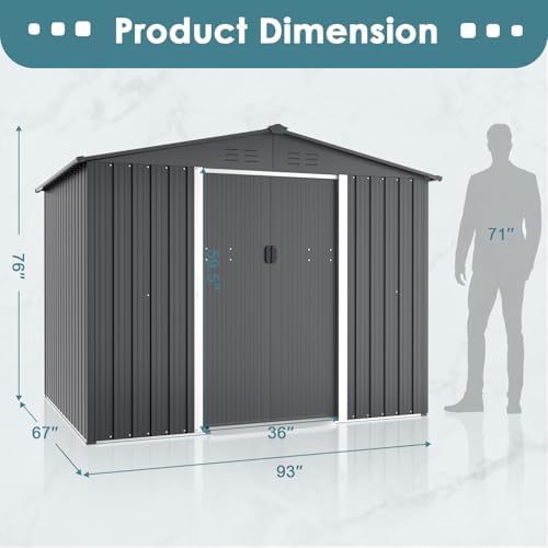Crownland Outdoor Vented Backyard Garden Storage Shed 6X8 Feet Tool House wit...