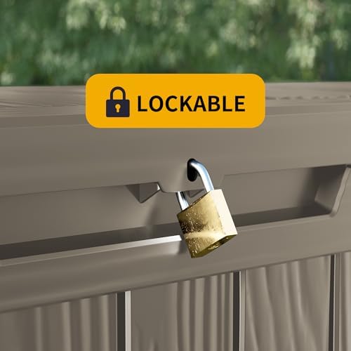 270 Gallon Outdoor Storage Box Patio Deck Box Waterproof, Resin Lockable Outs...