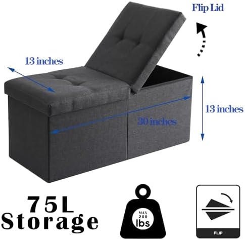 Storage Ottoman Bench Foldable Footrest Foot Stool, 30" Fabric Brown