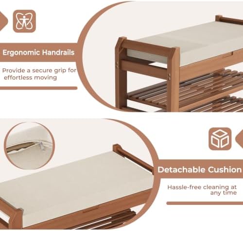 39.4" Shoe Rack Bench with Coat Rack 3-Tier, Entryway Storage Bench