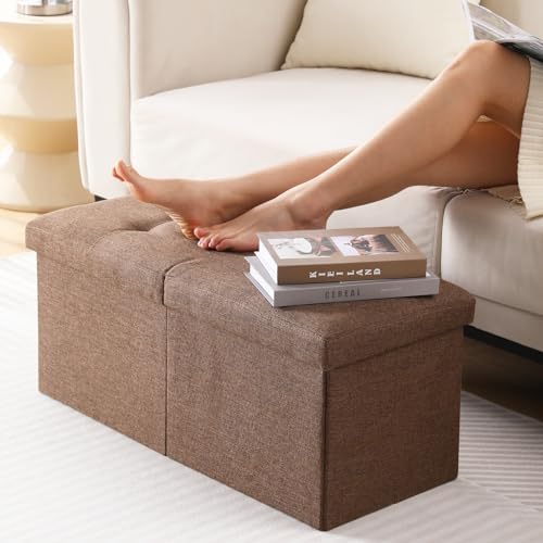 Storage Ottoman Bench Foldable Footrest Foot Stool, 30" Fabric Brown