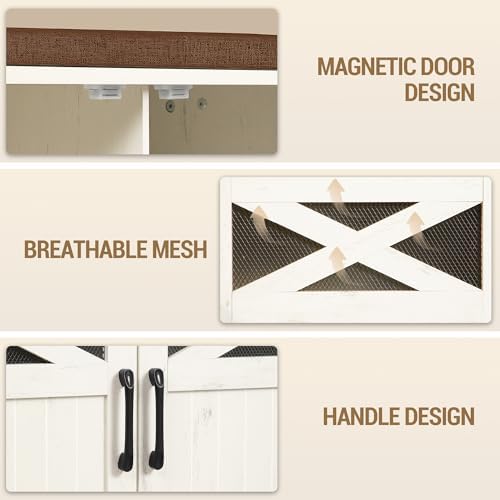 Hzuaneri 59" Shoe Storage Bench with 4 Barn Doors & Padded Seat Cushion