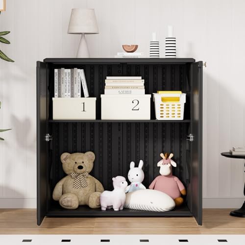 HOMSPARK Indoor/Outdoor Storage Cabinet with Doors and Shelf, 34”x15”x36” HDP...
