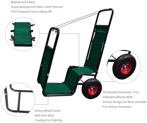 Doublehorse Firewood Cart 27x20x44in Steel Pneumatic Wheels Green