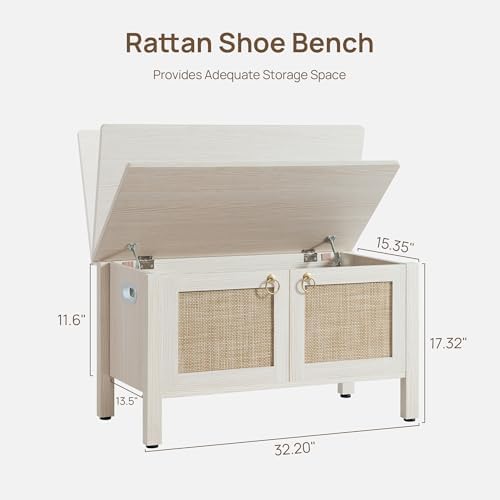 SICOTAS Rattan Storage Bench Boho Storage Chest with 2 Safety Hinges