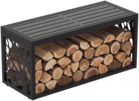 37" Outdoor Storage Bench, HDPE Seat, Steel Frame, Tree