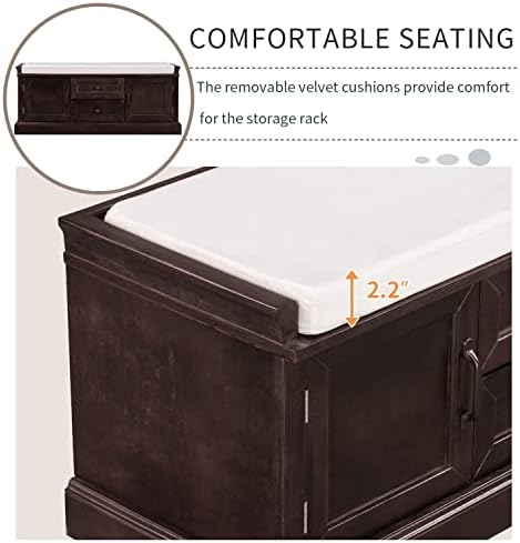 Knocbel 42.5" Storage Bench with Removable Cushion, 2 Drawers and 2 Cabi...