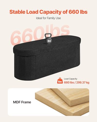 VEVOR Oval Storage Ottoman Bench, Foldable Teddy Fleece End of Bed Bench, Fol...