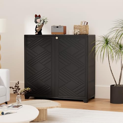 HOMSPARK Indoor/Outdoor Storage Cabinet with Doors and 2 Metal Shelves, 34”x1...