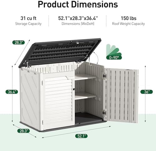 31 Cu.Ft Outdoor Storage Shed, Lockable Vertical Resin Storage Cabinet
