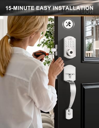 Tinewa Smart Locks for Front Door -Satin Nickel Keyless Entry Door Lock with ...
