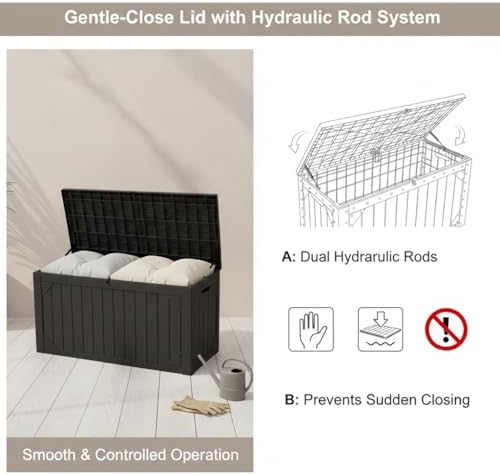 100 Gallon Outdoor Storage Bench - Waterproof Deck Box with Lock, UV Resistan...