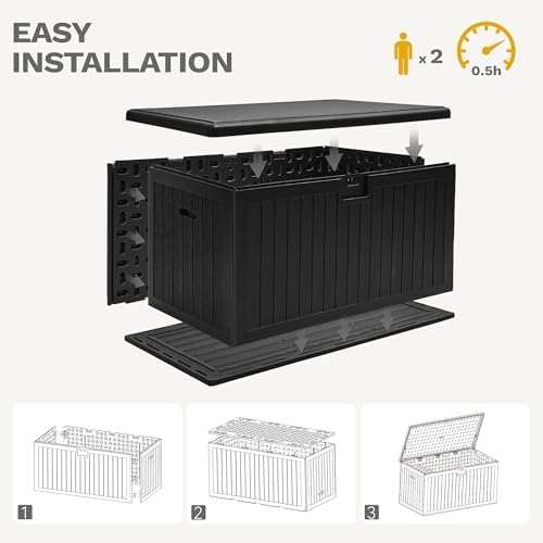 DWVO 180 Gallon Double-Wall Deck Box, XL Large Resin Outdoor Storage Box, Loc...