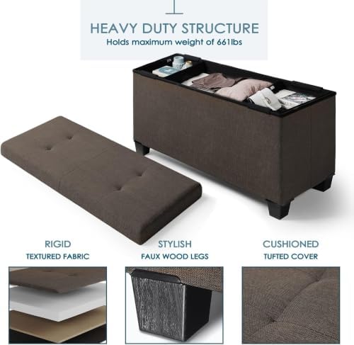 Nestl 30 Inch Storage Ottoman Bench with Storage Bins, Max 660 lbs Storage Ch...