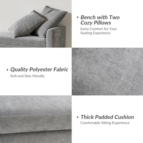 HULALA HOME 59" Storage Bench with 2 Throw Pillows & Armrests, Grey
