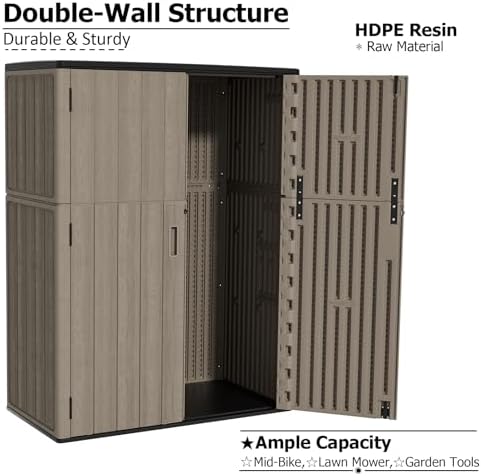 ZZM 57 Cu.ft Outdoor Storage Shed HDPE Storage Cabinet, Double-Wall Resin She...