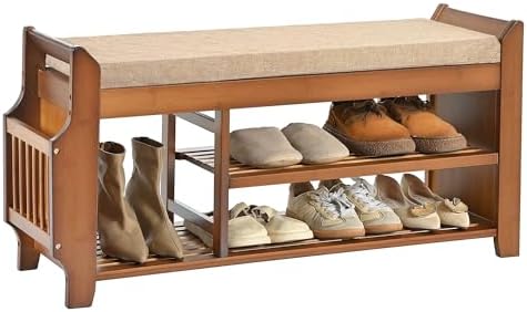 PETKABOO Shoe Bench with Hidden Drawer and Side Holder, 2 Tier Entryway Bench...