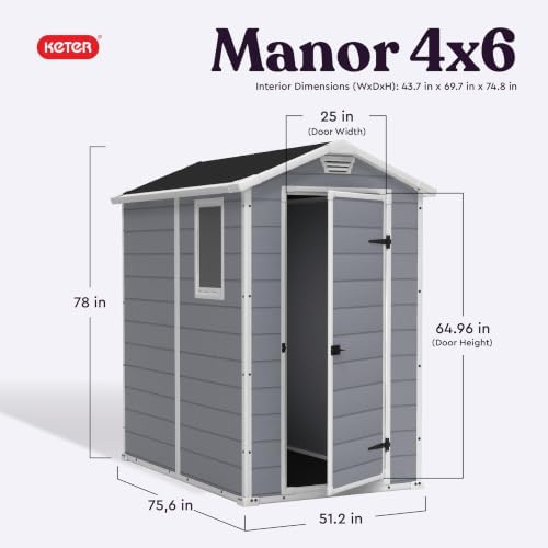 Keter Manor 4x6 Resin Outdoor Storage Shed Kit-Perfect to Store Patio Furnitu...