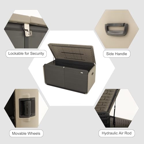 Domi 260 Gallon Resin Deck Box, outdoor waterproof storage box for patio