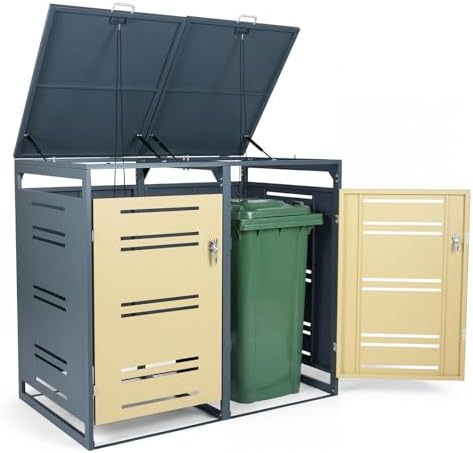 Goplus 44 Cu.Ft Outdoor Trash Can Storage, Garbage Can Hider Outdoor with 2 L...