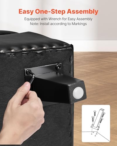VEVOR Button-Tufted Storage Ottoman Bench, PU Leather Bench with Storage and ...