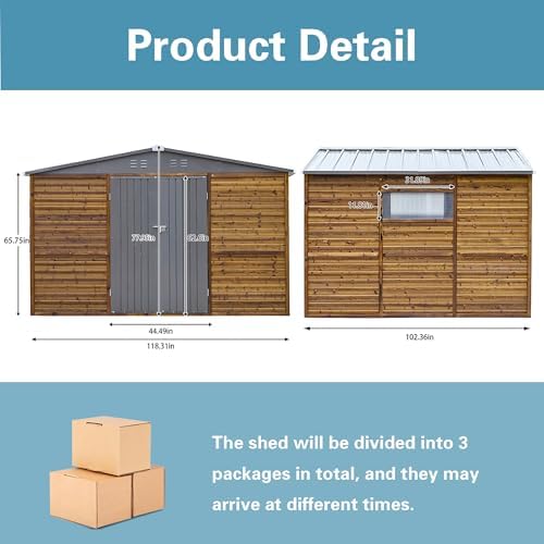10x8 FT Outdoor Wood & Metal Storage Shed, Floor Not Included