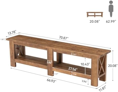 70.87" Solid Wood Entryway Shoe Bench, Extra Long Storage Bench