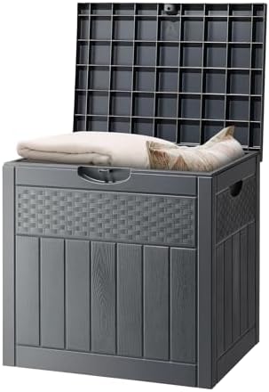VINGLI 33 Gallon Weatherproof Lockable Outdoor Storage Box (Grey)
