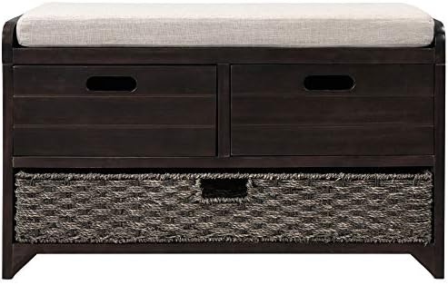 Knocbel Farmhouse Storage Bench with 2 Drawers, Removable Cushion and Wicker ...