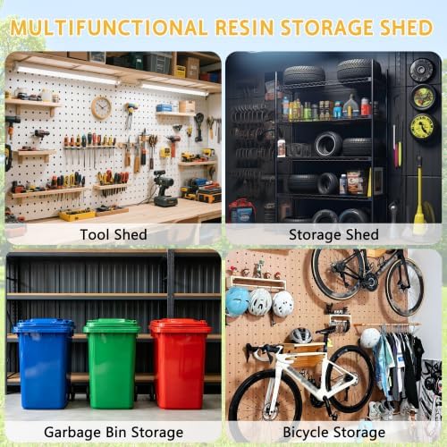 PIPLEO 6x8 FT Resin Outdoor Storage Shed with Floor, Plastic Garden Storage S...