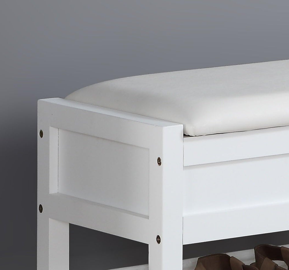 Roundhill Furniture Rouen Clean White Seating Bench with Shoe Storage,
