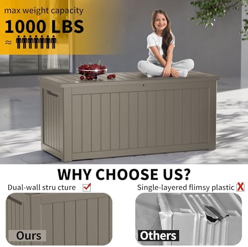 270 Gallon Outdoor Storage Box Patio Deck Box Waterproof, Resin Lockable Outs...