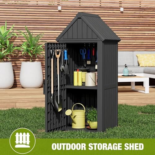 Outdoor Storage Shed, Waterproof Storage Cabinet with Sloping Roof and Lockab...