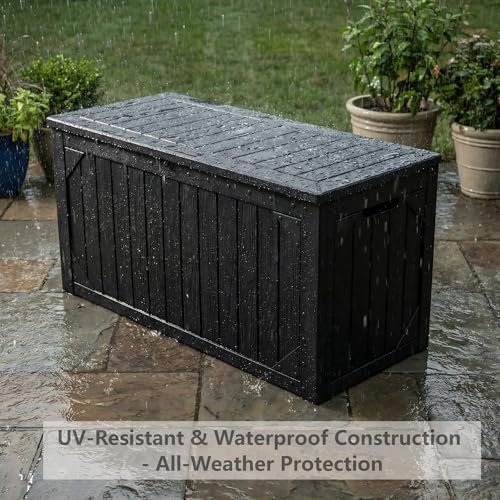 100 Gallon Outdoor Storage Bench - Waterproof Deck Box with Lock, UV Resistan...