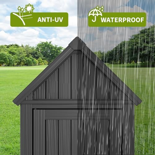 Outdoor Storage Shed, Waterproof Storage Cabinet with Sloping Roof and Lockab...