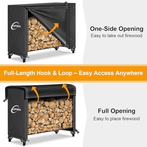 Kipiea 4FT Waterproof Firewood Storage Log Rack Cover, Heavy Duty 600D Outdoo...