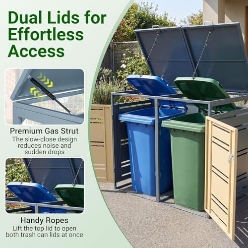 Goplus 44 Cu.Ft Outdoor Trash Can Storage, Garbage Can Hider Outdoor with 2 L...