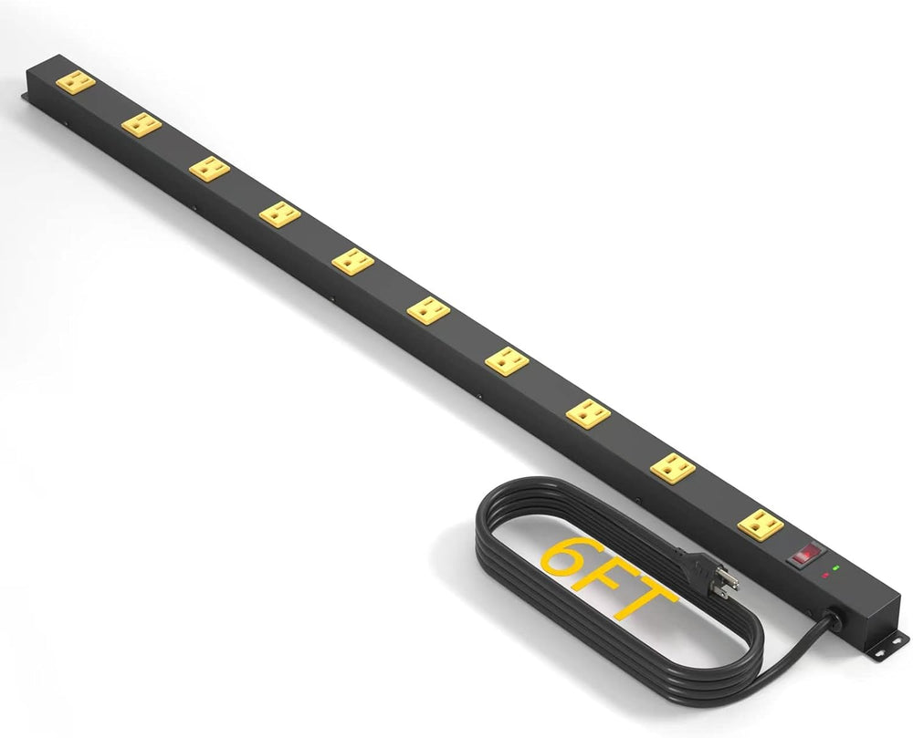 10 Outlet Long Power Strip Surge Protector, Heavy Duty Industrial Metal Power