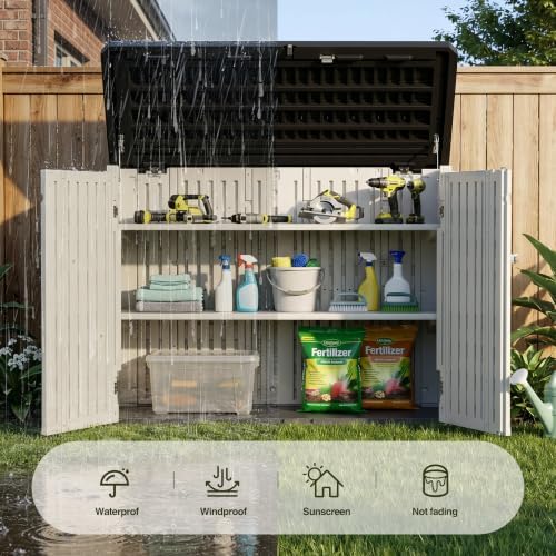 31 Cu.Ft Resin Outdoor Storage Cabinet with 2 Shelves & Floor