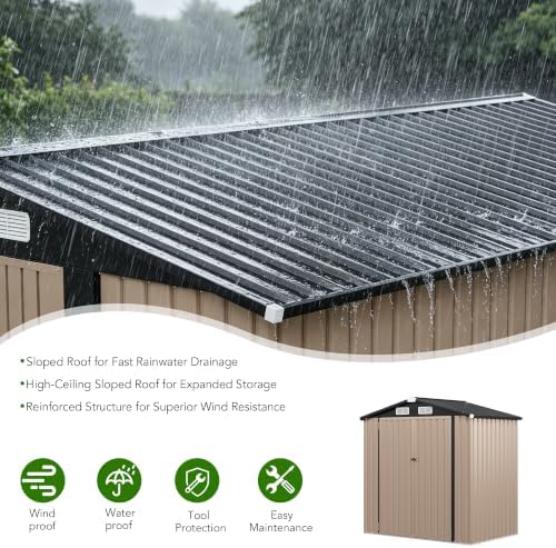 MXV 6x4 FT Outdoor Metal Storage Shed, Lockable Galvanized Steel Tool House w...