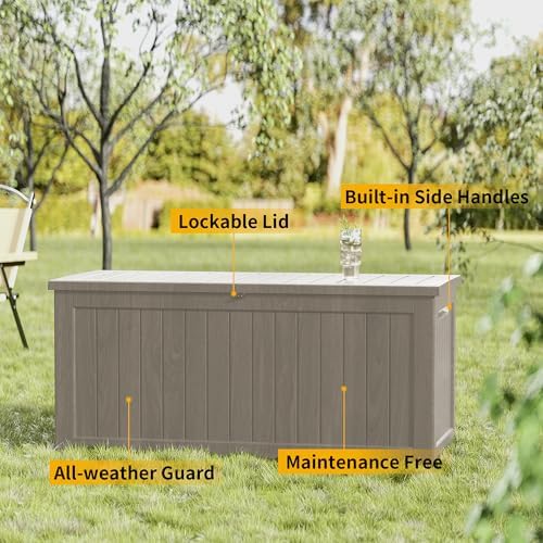 270 Gallon Outdoor Storage Box Patio Deck Box Waterproof, Resin Lockable Outs...