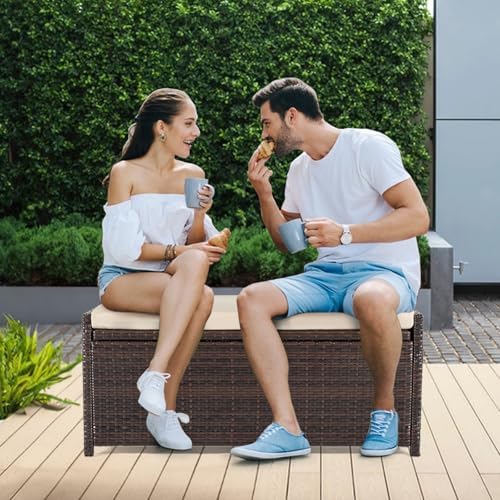 PROHIKER 2-in-1 Wicker Deck Box Bench, All-Weather 55 Gallon Outdoor Storage ...