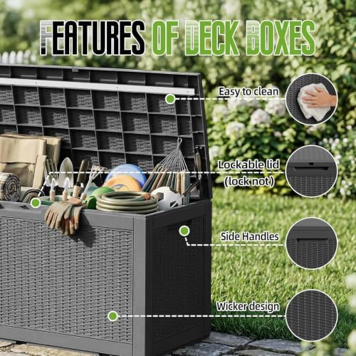 160 Gal Deck Box Outdoor Waterproof Storage Bench Lockable