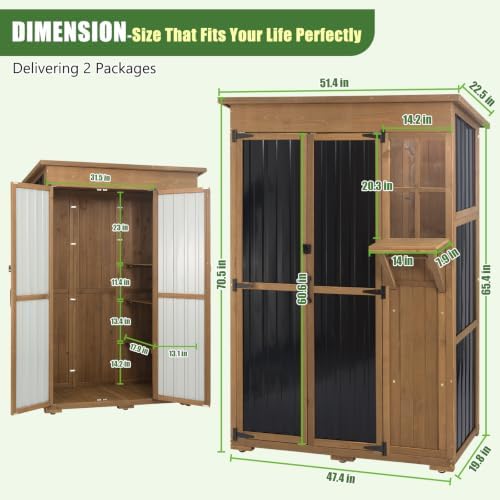 Outdoor Storage Cabinet, 51.4" W x 22.5" D x 70.5" H Tall Wood...