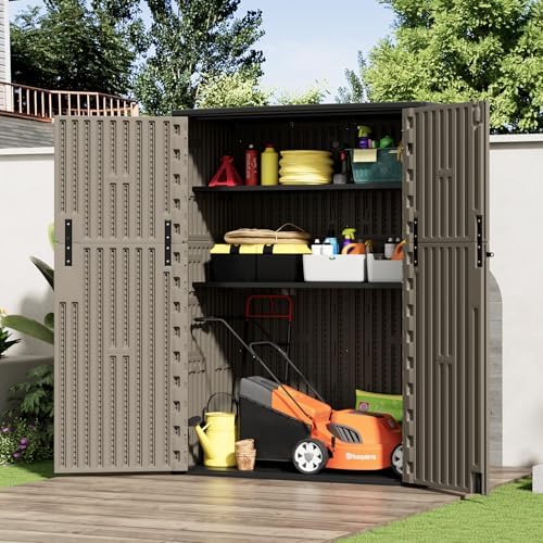 HOMSPARK Outdoor Storage Shed 57 Cu.Ft, All-Weather Resistant Resin Garden Sh...