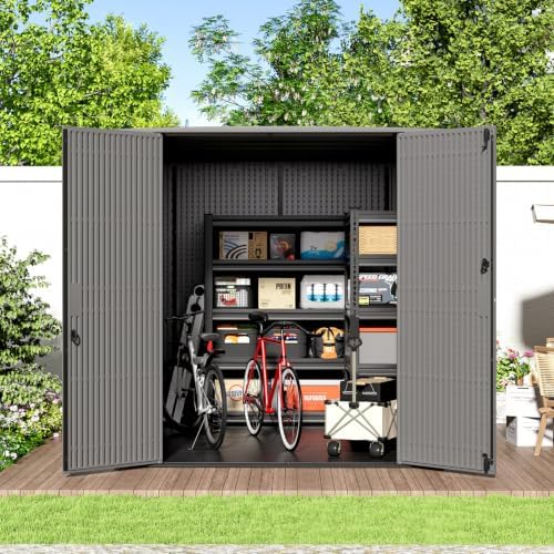 HOMSPARK Outdoor Storage Shed 6x6 Ft, All-Weather Resistant Resin Garden Shed...