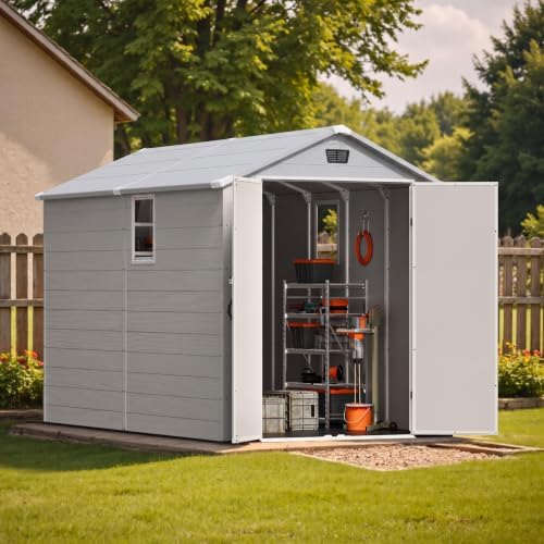 Patiowell 6X10 FT Plastic Outdoor Storage Shed with Floor, Light Grey